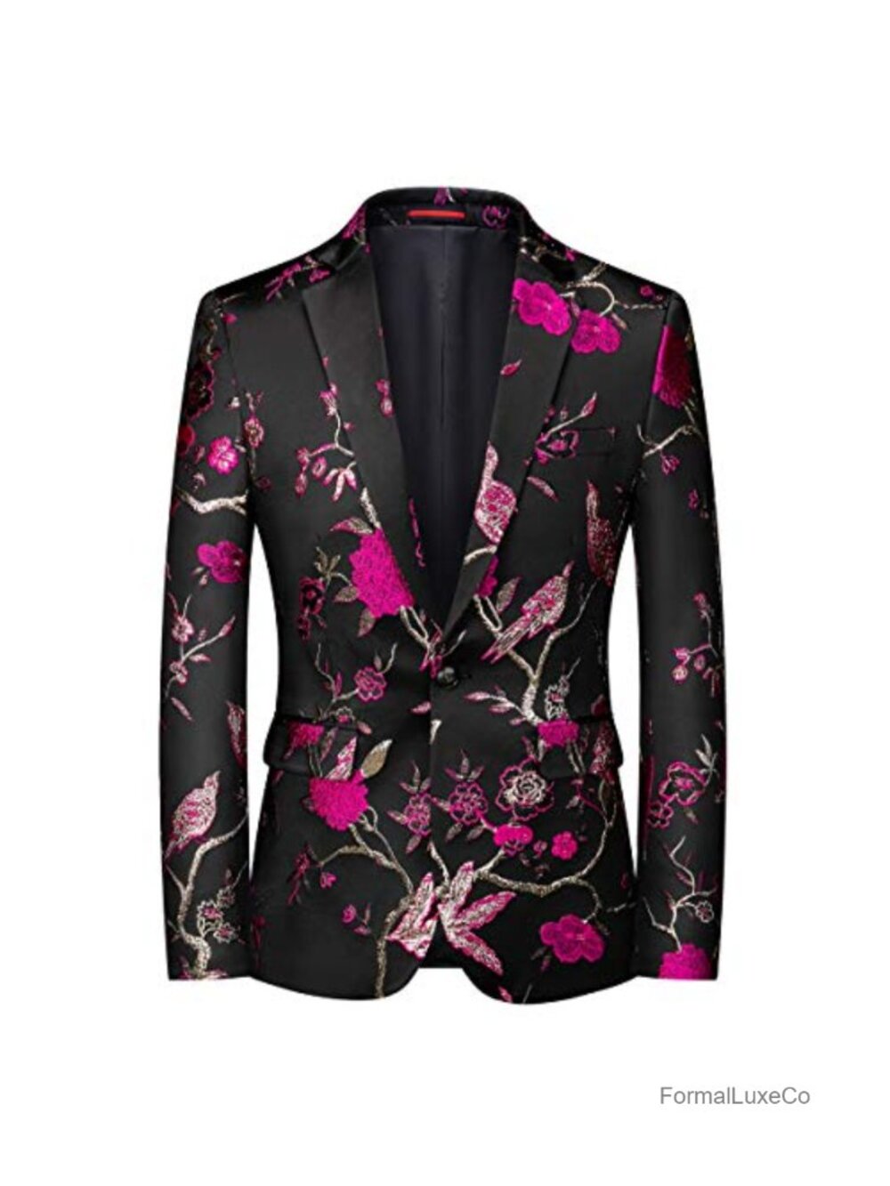Mens Embroidered Tux Blazer Slim Fit Single Breasted Formal Floral Print Prom